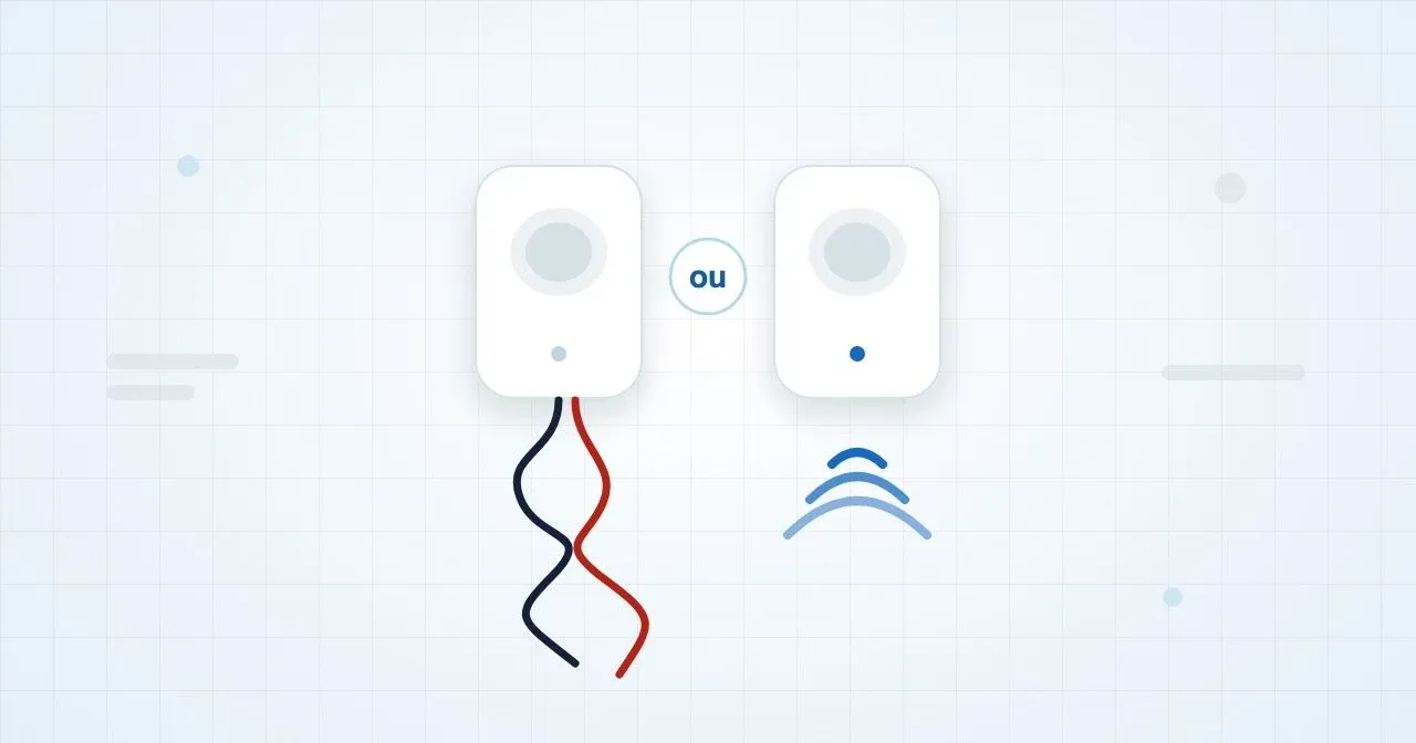 Illustration : détecteur d'alarme filaire relié par des câbles, ou sans fil relié par radio