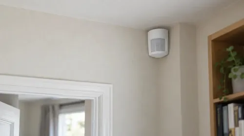 Détecteur de mouvement infrarouge installé dans l’angle d’une pièce