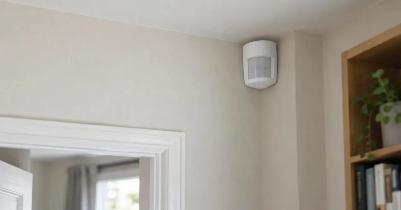 Détecteur de mouvement infrarouge installé dans l’angle d’une pièce
