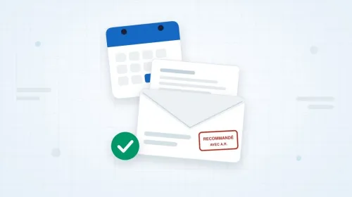 Illustration du guide Nexecur : lettre recommandée avec accusé de réception et calendrier du préavis