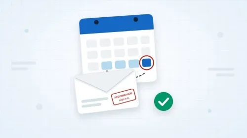 Illustration du guide Sector Alarm : calendrier avec l’échéance entourée, préavis de trois mois et lettre recommandée