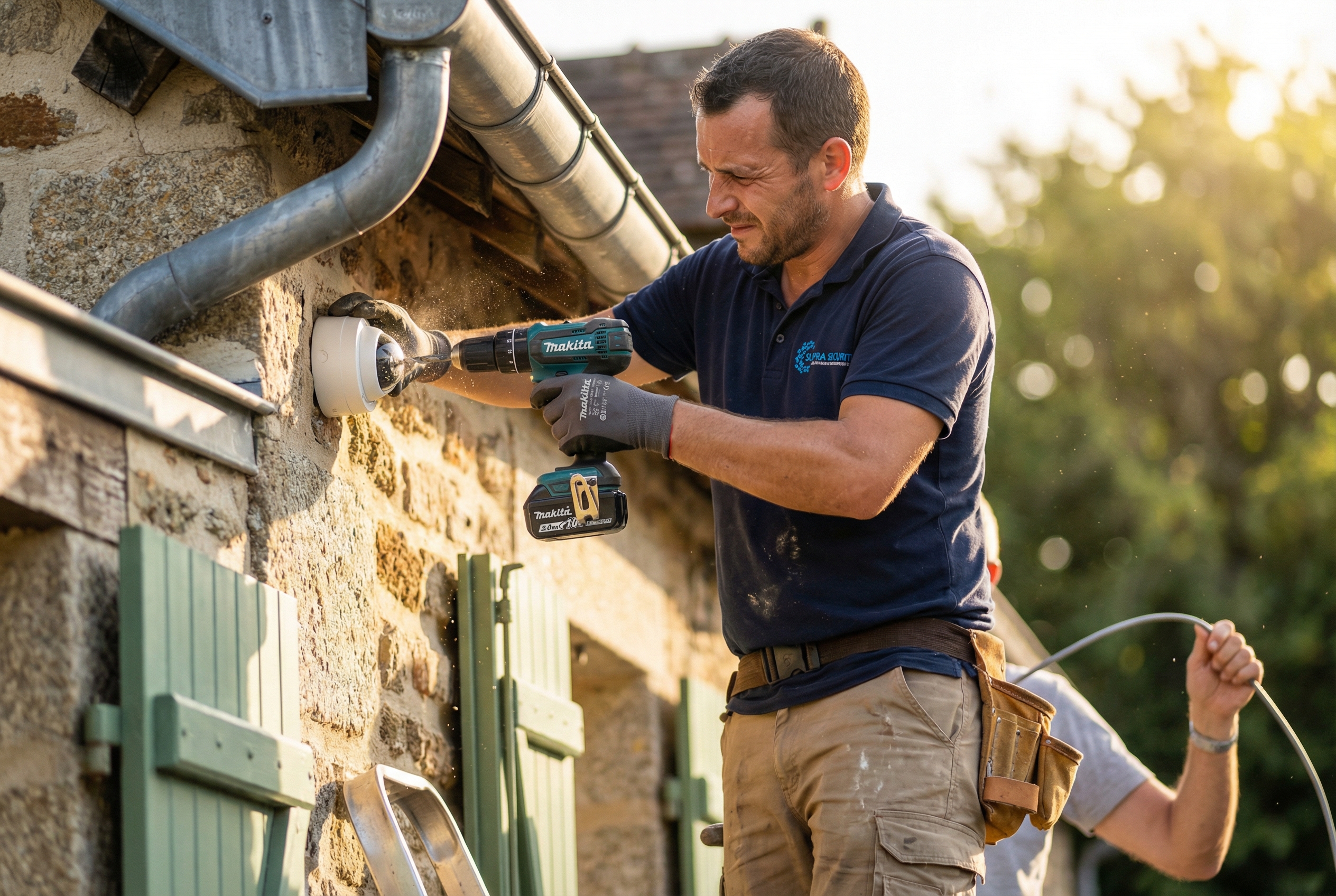 Technicien Supra Sécurité réalisant une installation de caméra de surveillance à Neuilly-sur-Seine