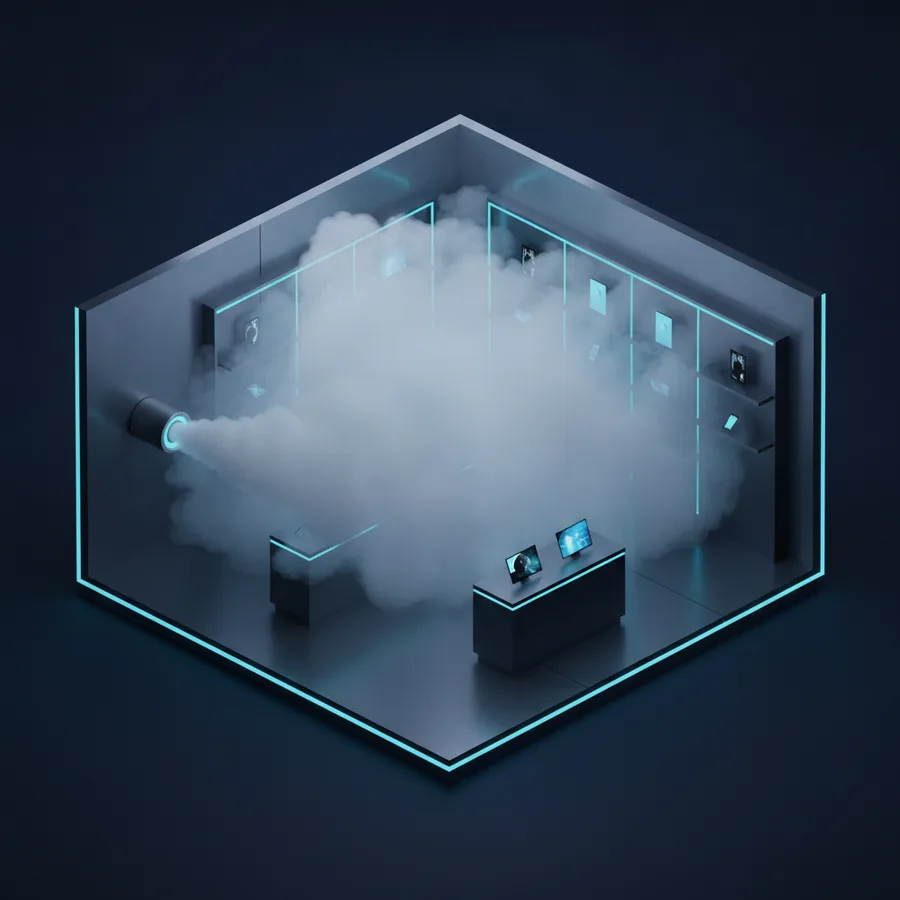 Boutique saturée en quelques secondes par le brouillard opaque d'un générateur anti-intrusion